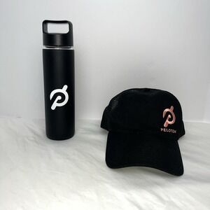 Peloton Accessories Lot Water Bottle Black Glass Silicone 20oz Hat Cap Pink Logo